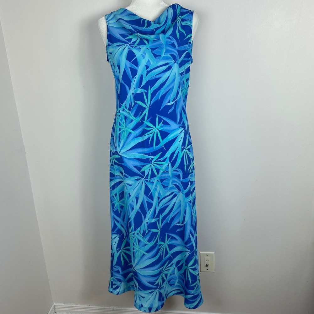 Vintage Y2K Drape Front Blue Floral Maxi Dress Womens Size 6 Canada Made Coastal